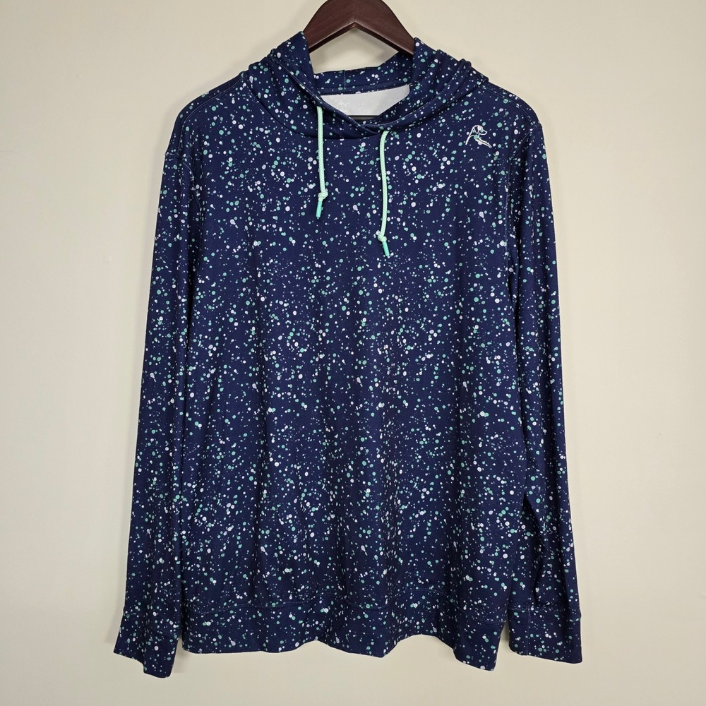Rhoback Splatter Print Hoodie Mens Size Medium Navy Blue Performance Sporty